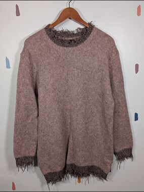 Kerisma Dusty Mauve Fringe-Trim Crewneck Oversized Sweater